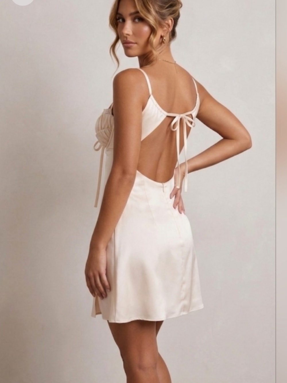 Babyboo Backless Satin Slip Dress in Cream